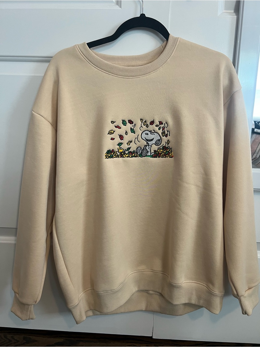 Cream Sweatshirt with Charlie Brown Snoopy Fall Embroidery Size M/L